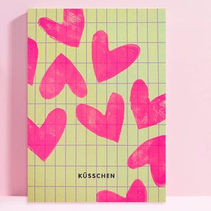 NEON LOVE Postkarte handgedruckt | Karte *Küsschen* | Herz | Liebe | Grußkarte Muttertag | Geschenk für Sie | Ihn | Geburtstag | nur so