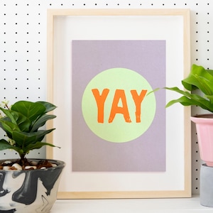 NEON LOVE Postkarte handgedruckt | coole Karte *YAY* | Glückwunschkarte A6 | Congrats | handmade wallart | neon orange