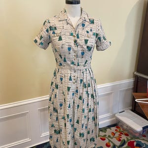 1950s Mary Mac Novelty Print Newspaper Dress • Vintage Shirtwaist Belted Day Dress • Rockabilly Cotton Dress