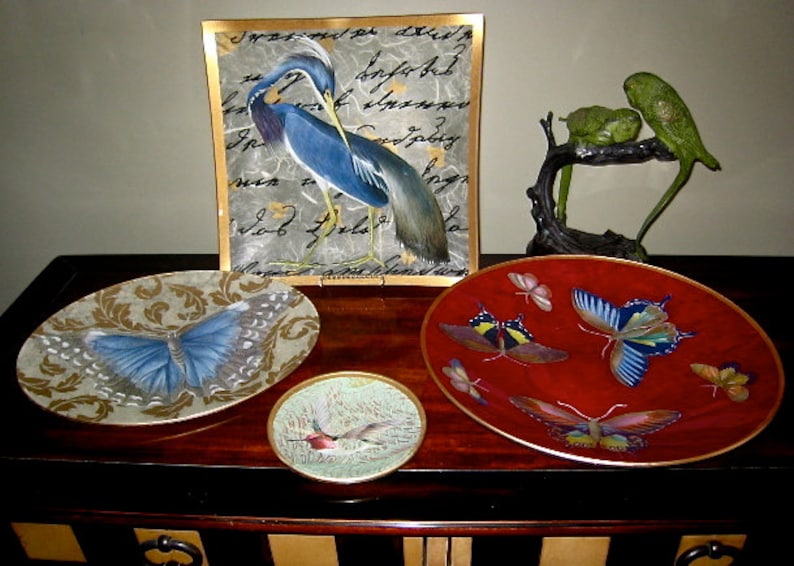 Victoria Fischetti Handmade Decoupage 11 Green Parrot Tray image 4