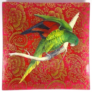 Victoria Fischetti Handmade Decoupage 11 Green Parrot Tray image 1