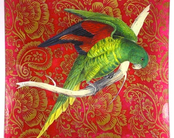 Victoria Fischetti Handmade Decoupage - 11" Green Parrot Tray