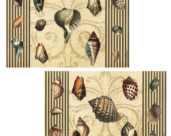 Seashells Decoupage Laminated Placemats - Set of 6 - Victoria Fischetti Designs - Printed and signed on the back.