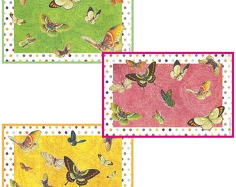 Butterflies Decoupage Laminated Placemats - Set of 6 - Victoria Fischetti Designs - Printed and signed on the back.