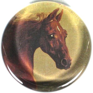 Thoroughbred Horse Head Large Round Glass Decoupage Paperweight - Victoria Fischetti Designs - Signed on the back