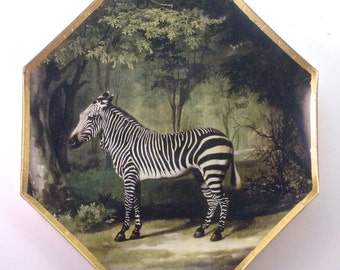 Victoria Fischetti Handmade Decoupage - 9" Zebra in Forest Tray