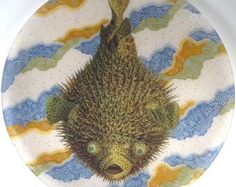 Victoria Fischetti Handmade Decoupage - 16" Puffer Fish Tray