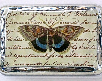 Butterfly Large Rectangle Glass Decoupage Paperweight - Victoria Fischetti Designs - Signed on the back