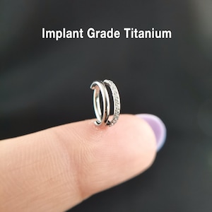 Solid Titanium Cz Double Hoop, Hinged Segment Nose Ring, Tragus Clicker Ring, Hoop Earring, Cartilage hoops, Helix hoop, Nose Hoop