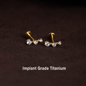 20G/18G/16G Titanium Cz Climber Threadless Push Pin Labret, Cartilage stud, Tragus stud, Helix stud, Conch stud, Nose Stud, Flat Back Stud