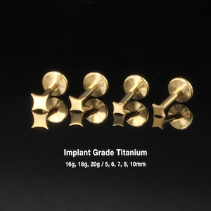 20G/18G/16G Titanium Star Threadless Push Pin Labret, Round Flat Back Earring, Cartilage Tragus Helix Conch Earring, Small Nose Stud
