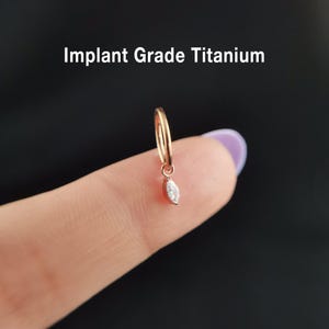 Rose Gold Dangle Huggie Hoop, Titanium Hinged Clicker hoop, Helix Ring, Rock Ring, Conch Ring, Daith Hoop, Cartilage hoop 20G/18G/16G