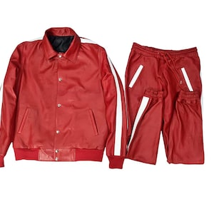 Premium Quality Men&#39;s Brayden Real Sheepskin Leather Track Suit Sweat suit Streetwear Leather Joggers Suit