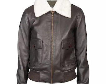 Braune Schaffell Leder Bomberjacke: Damen Slim Fit mit Pelzkragen