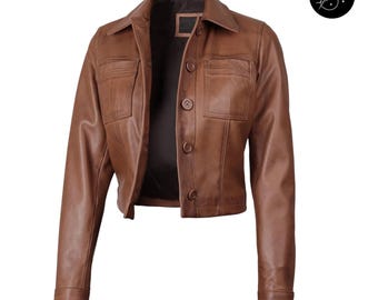 Zara Leather Jacket: Cognac Brown Sheepskin, Zip up Coat (L) - Etsy