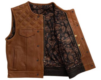 Handgefertigte Bikerweste aus Rindsleder: Diamond Cut Moto Club Style