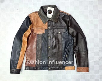 Men's Multicolor Napa Leather Biker Jacket: Handmade Vintage Style