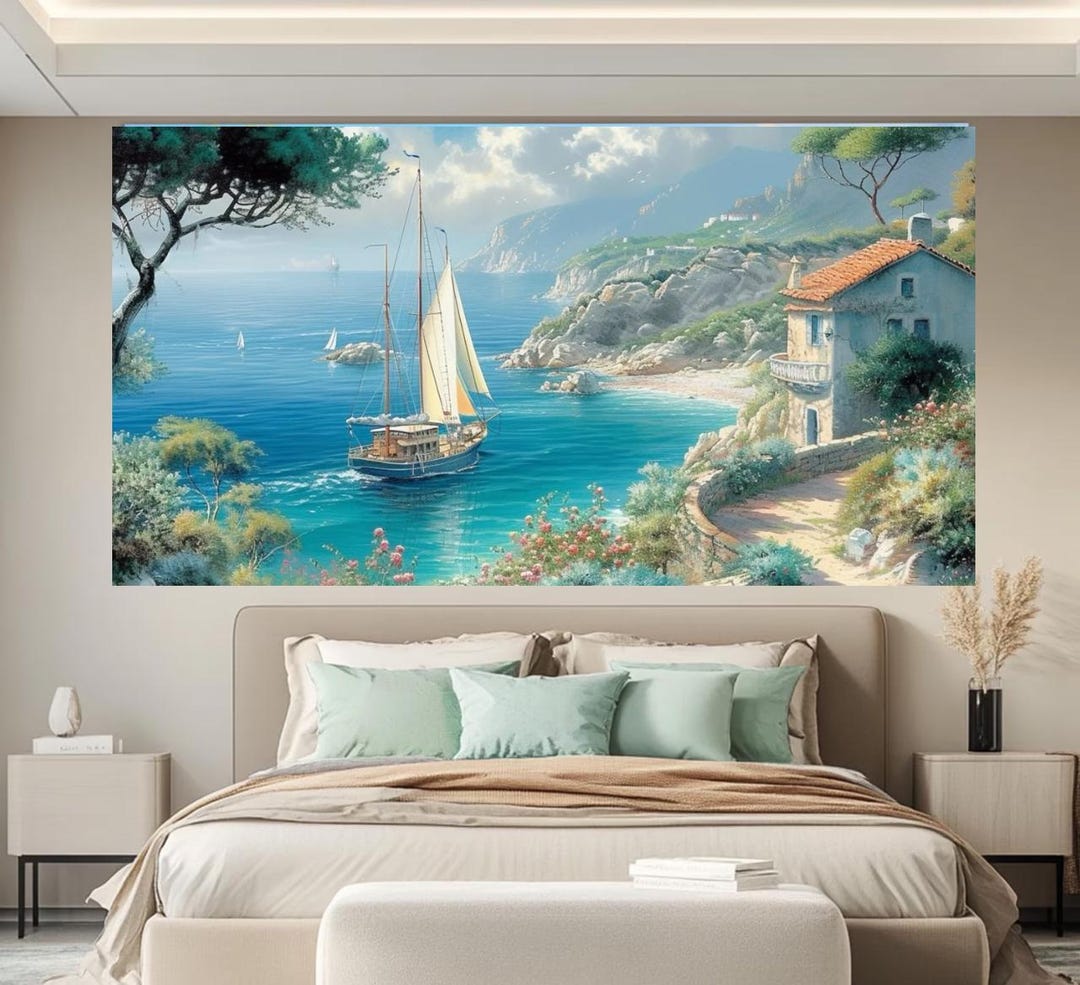 Italian Riviera Sailboat Canvas Print, Mediterranean Coastal Art - Etsy