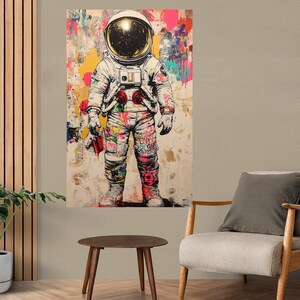 Carta fotografica artistica dell'astronauta: un'opera d'arte unica, posizionata sul supporto, un'opera d'arte fissa, Splendida decorazione in legno ,Internauta