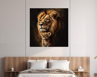 Lion and Cub Canvas Print, Father's Love, Family Wall Decor