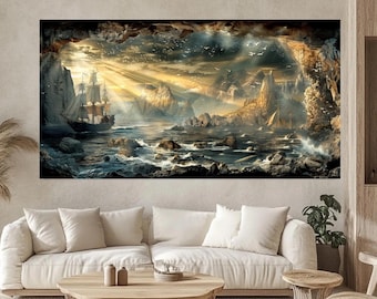 Pirate Ship Seascape Canvas Print, Steampunk Fantasy Art