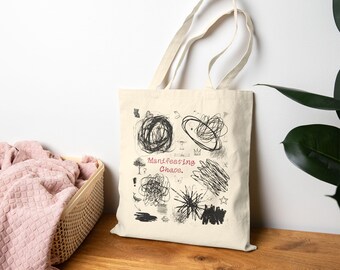 Manifesting Chaos Canvas Tote Bag, Scribbles Design