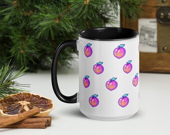 Retro Peach Coffee Mug – Whimsical Fantasy Gift, 15oz