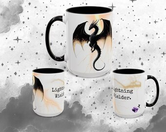 Whimsical Dragon Coffee Mug, Lightning Wielder, Fantasy Gift