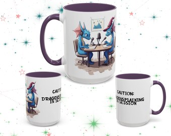 Dragonsplaining Podcast Mug, Fantasy Gift, Snarky Dragon Design
