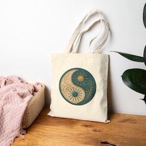 Nostalgic Yin Yang Cotton Canvas Tote Bag - 90s Generation Bag, Retro Tote, Vintage Shoulder Bag, Eco-Friendly Shopping Bag, Throwback Gift