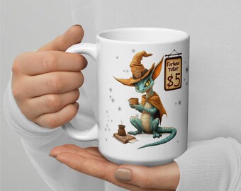 Kubek do kawy z wróżką i smokiem, prezent dla miłośnika fantasy, dla miłośników romansów, miłośników tarota i fantasy, zabawny kubek z fantasy i smokiem, 15 uncji
