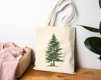 Fir Tree Raccoon Canvas Tote Bag, Rustic Nature Lover Gift