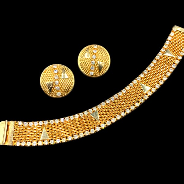 Jewels By Julio Mesh and Rhinestone Bracelet and Earrings Set