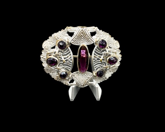 1920's Sash Pin With Silver Wash and Deep Purple … - image 2