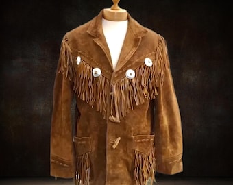 Handmade Buffalo Leather Fringe War Shirt: Vintage Concho Western Jacket