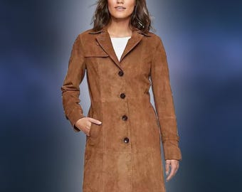 Handmade Brown Suede Leather Trench Coat: Vintage Western Overcoat