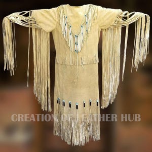 Suede Leather Fringe Maxi Dress: Native Inspired Powwow Regalia