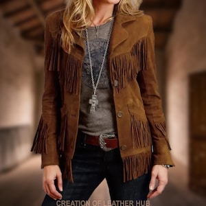 Handmade Suede Fringe Leather Jacket: Vintage Western Cowgirl Coat