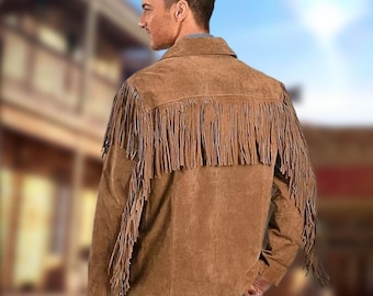 Men's Suede Fringe Western Jacket: 70s Cowboy Style Handmade Coat