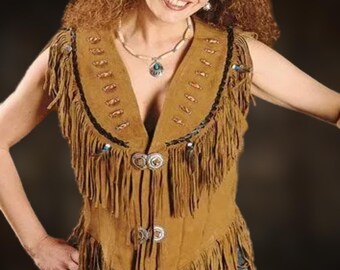 Handmade Suede Fringe Vest: Women's Western Boho Gilet