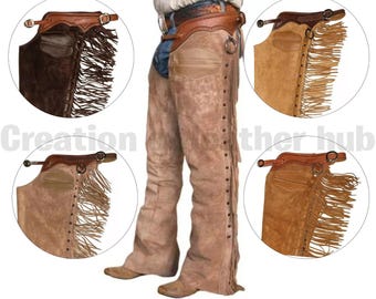 Handmade Buckskin Suede Leather Chaps: Western Cowboy Rodeo Style