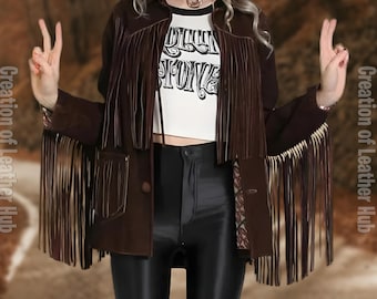 Handmade Suede Fringe Leather Jacket: Vintage Cowgirl Boho Style