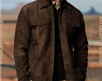 Handmade Vintage Suede Leather Trucker Jacket: Western Biker Style