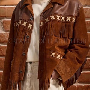 Handgefertigte Wildleder Fransen Westernjacke: Vintage Cowboy Boho Mantel