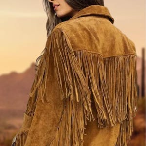 Ladies Boho Leather Fringe Jacket - Retro Western Cowgirl Coat | Vintage Suede Jacket with Fringe - Exclusive Boho Cowgirl Style - Gift