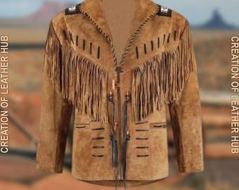 Cowboy Suede Leather Jacket, Vintage 1950s Fringe Jacket, Retro