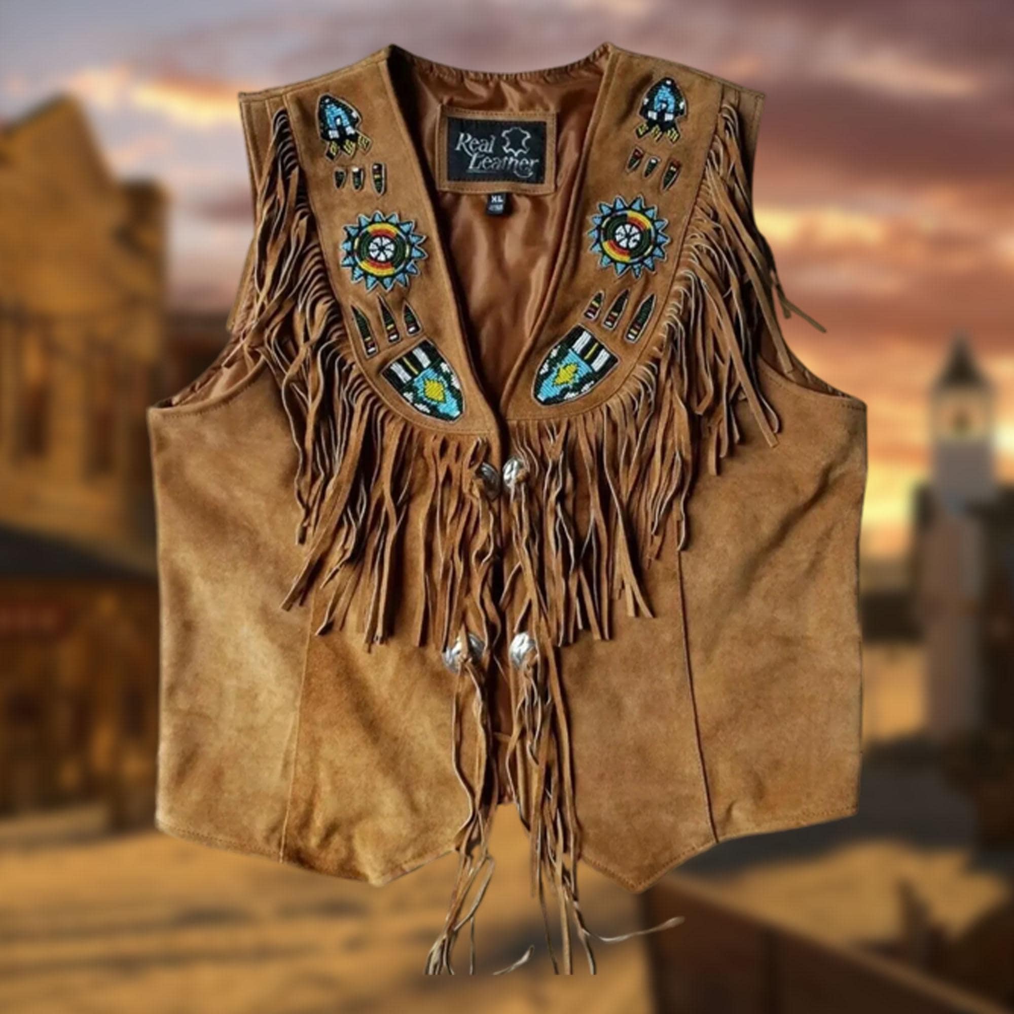 Handmade Beaded Leather Fringe Vest: Native American Inspired