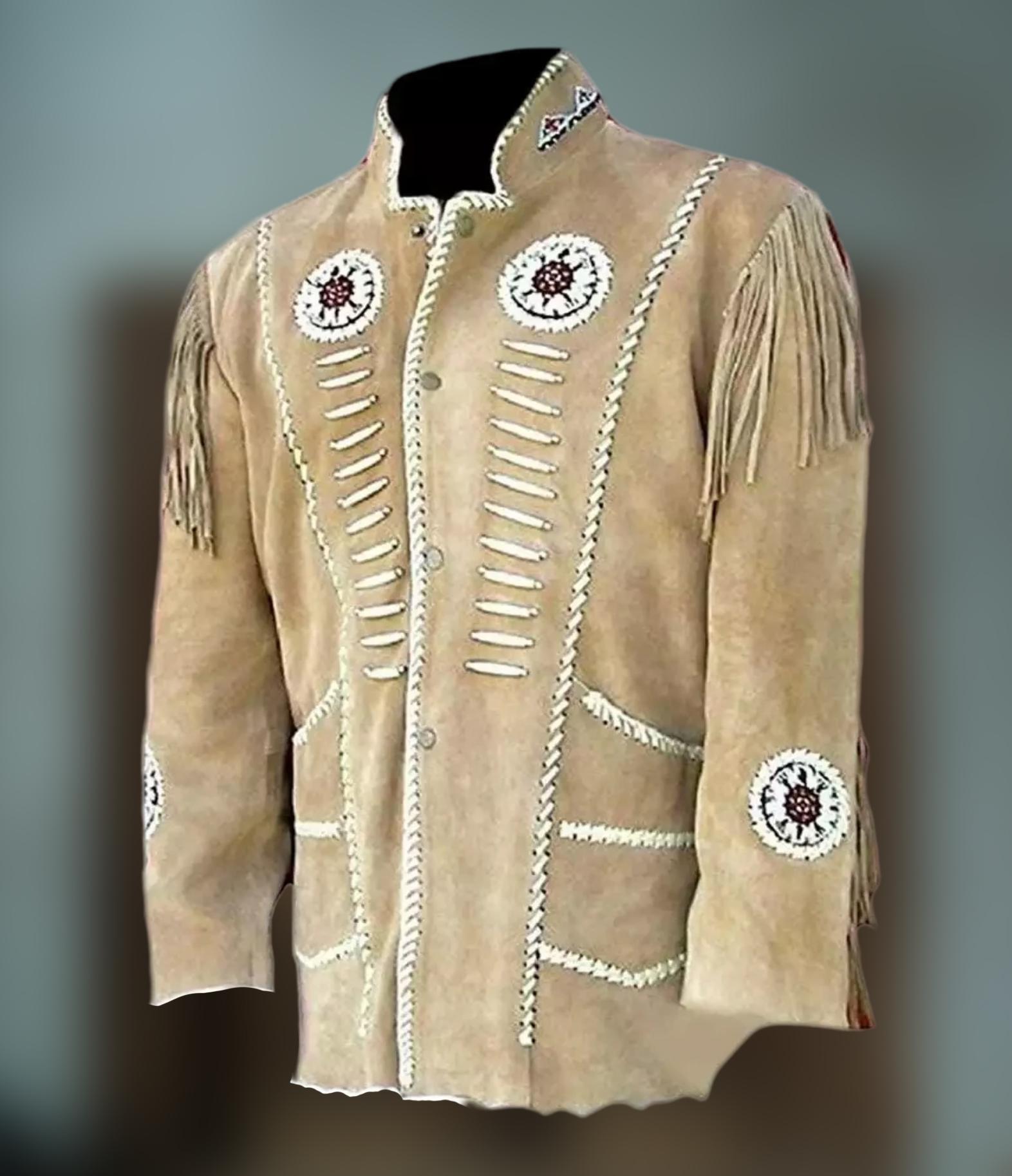 Vintage 70s Beaded Suede Leather Fringe Jacket: Native Inspired