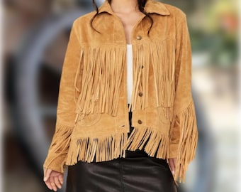 Handmade Suede Fringe Leather Jacket: Vintage Western Cowgirl Coat