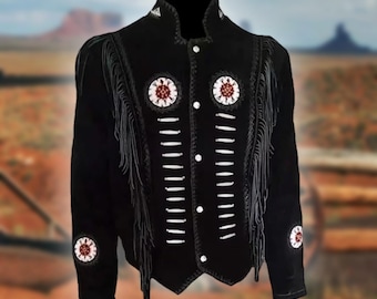Handmade Suede Leather Western Jacket: Fringed Cowboy Style